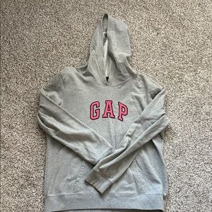 GAP Heather Gray Hoodie with Pink Lettering